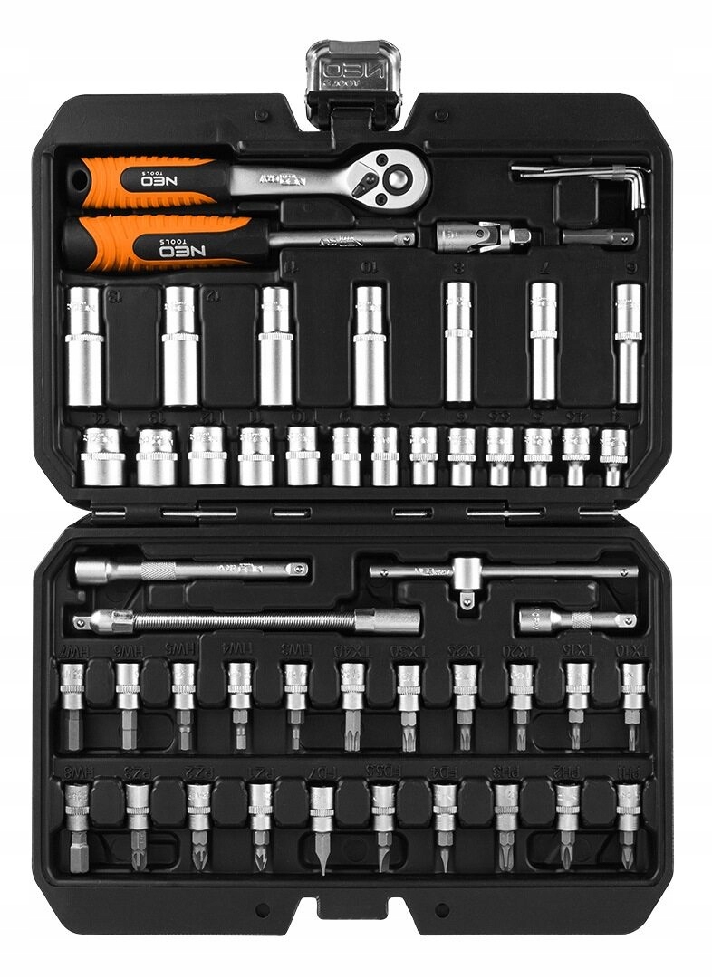 Zestaw Narzędzi Kluczy Nasadowych Neo 55 elementów 1/4", satynowy 10-201 Kod producenta 10-201
