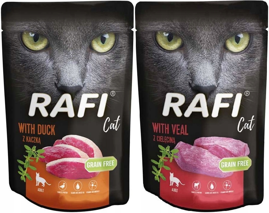 Levně Krmivo pro kočky mokré kapsička Rafi Dolina Noteci kachna telecí 100g x 20