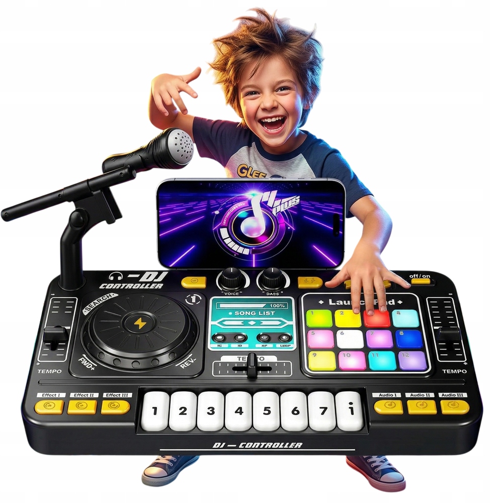 Konsola DJ SET Dla Dzieci Mikser Bluetooth Mikrofon Pady LED Na Prezent