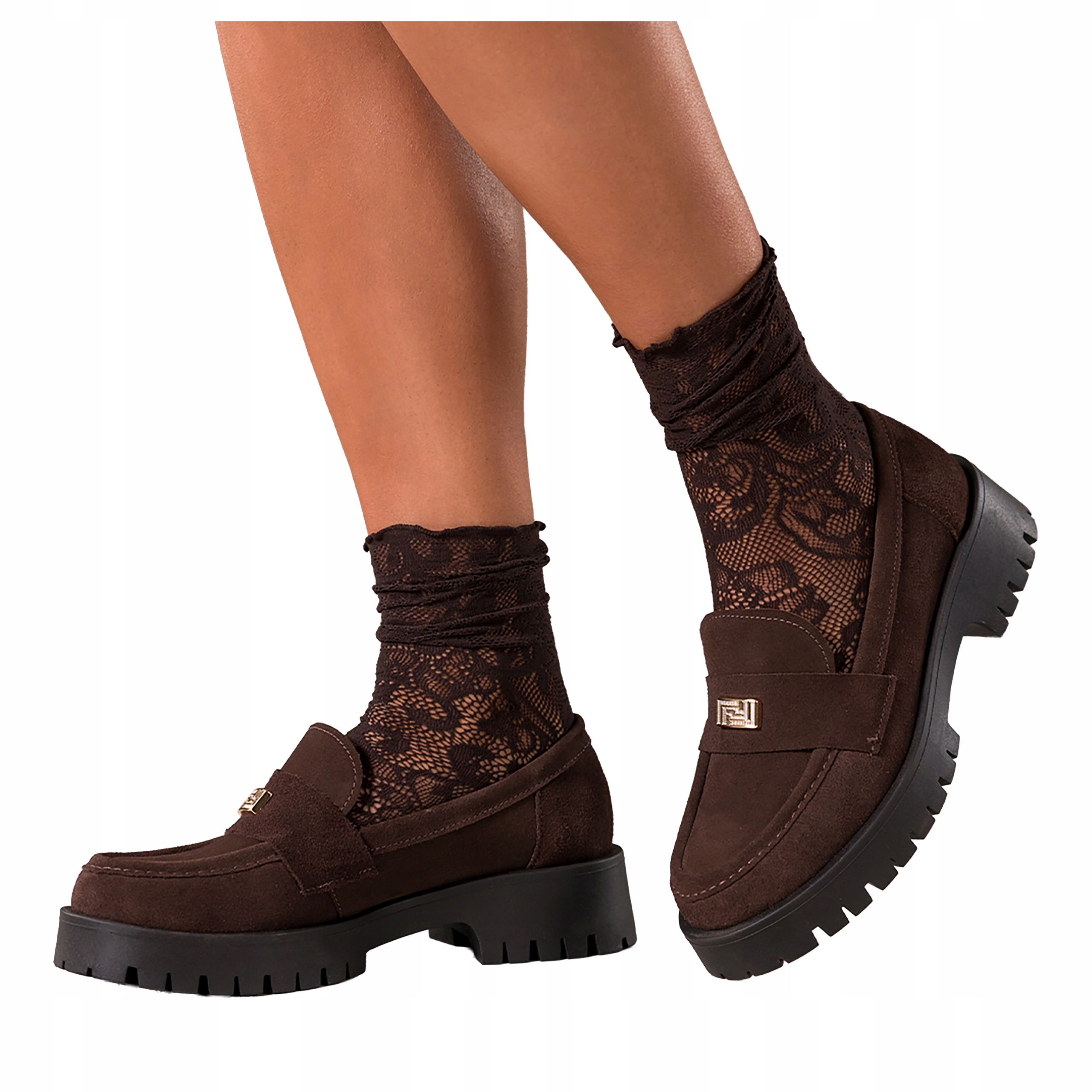 Mokasíny Čokoládové Dámské Kožené Na Platformě Zlatá Ozdoba Módní vel 40