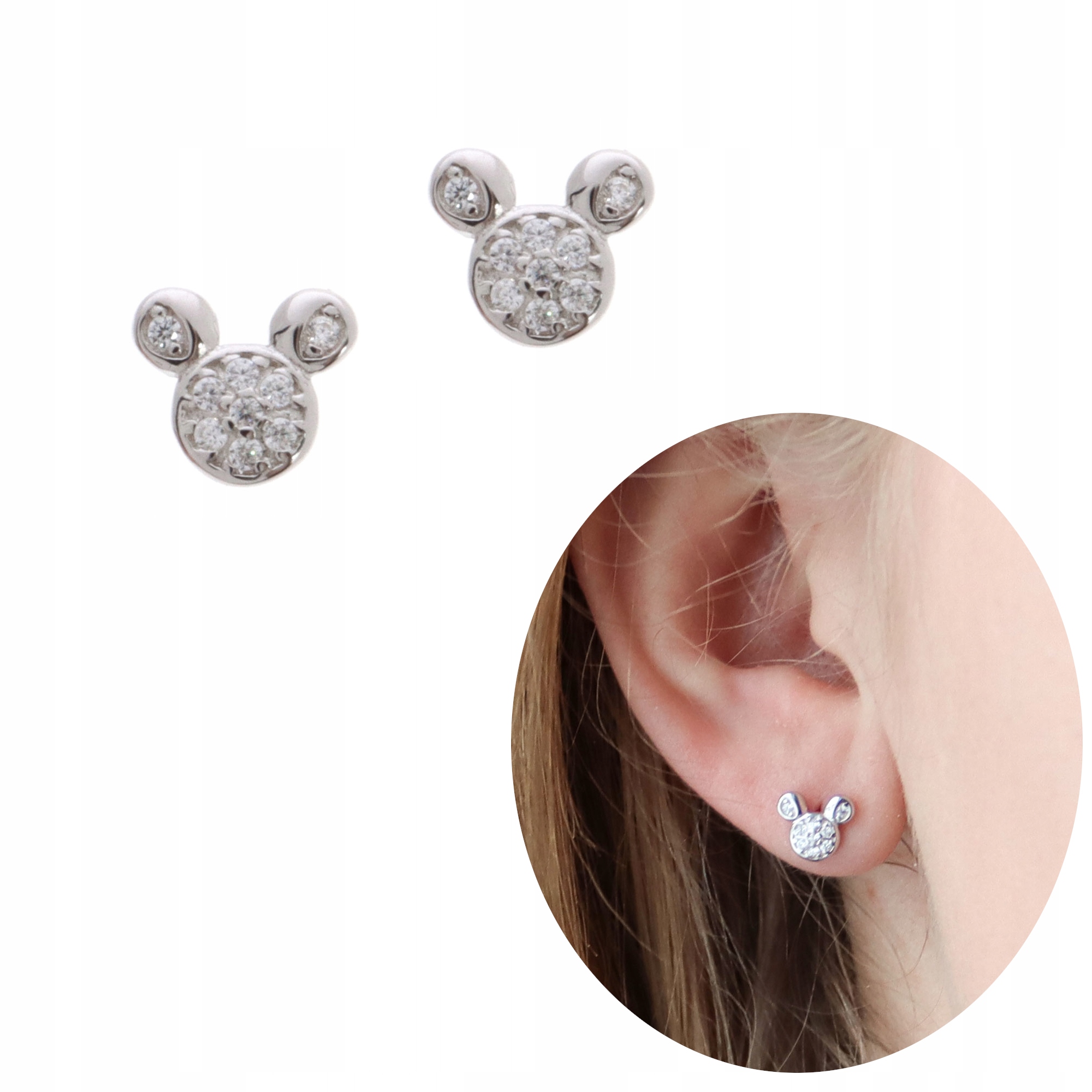 

Kolczyki srebrne myszka Micky cyrkonie sztyfty