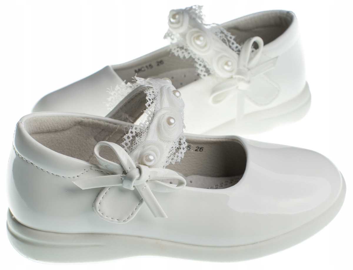 APAWWA BALERINY LAKIERKI BIAŁE DLA DZIEWCZYNKI DO KOMUNII DZIECIĘCE R.29