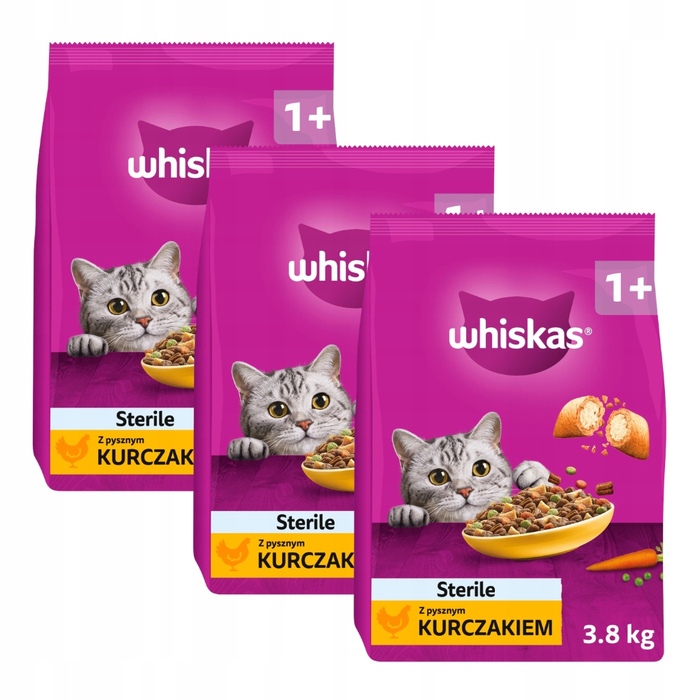 Whiskas Sucha Karma Dla Kotów Dorosłych Sterile Kurczak 3,8 Kg x 3 sztuki