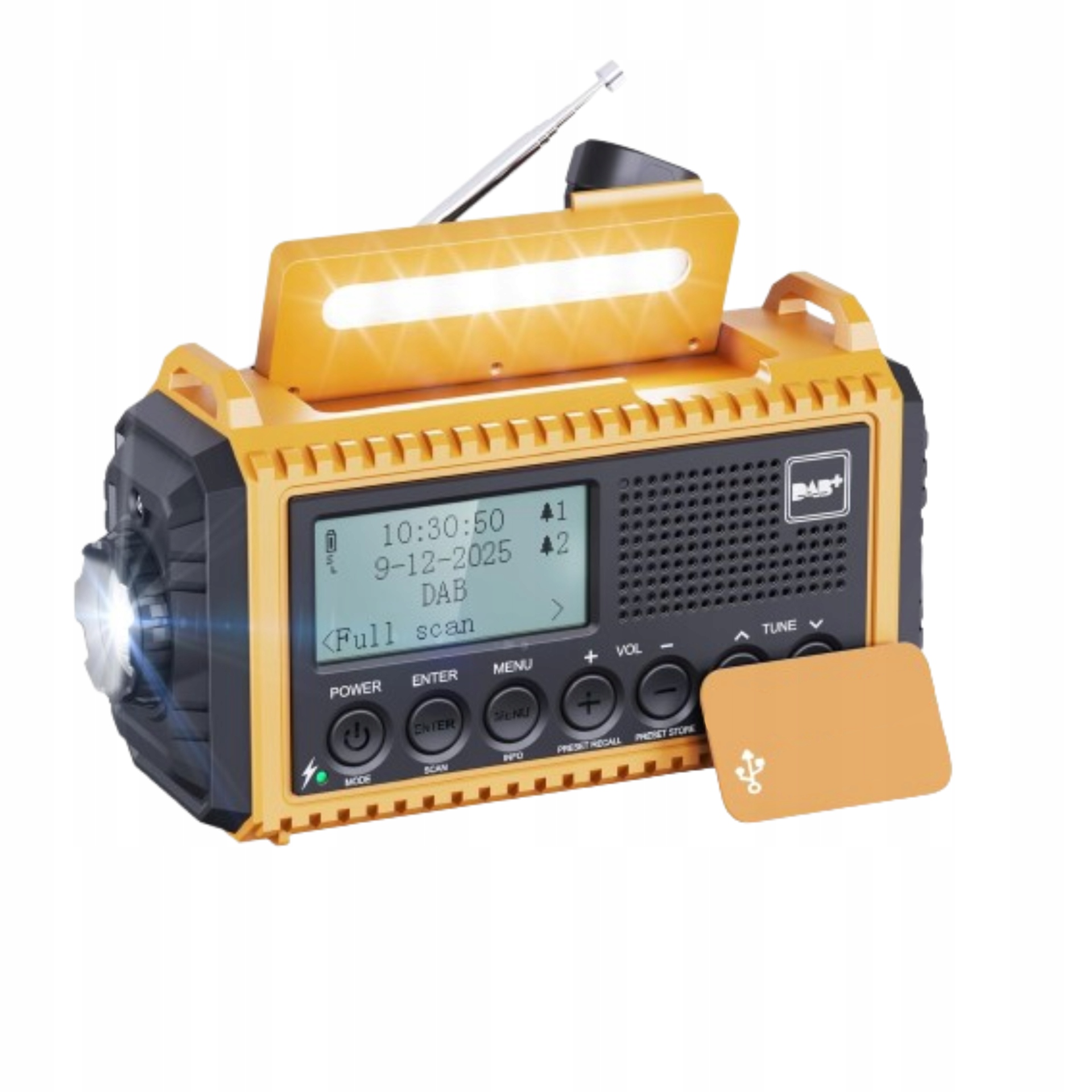 Solární rádio Korbové Dab+/dab/fm Svítilna Powerbanka Usb Kempingová