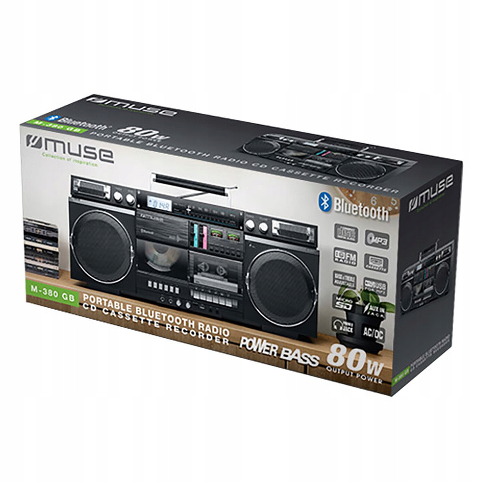 BOOMBOX RADIO KASETOWE AUX IN BLUETOOTH MAGNETOFON MUSE M-380 GB GHETTO Złącza USB