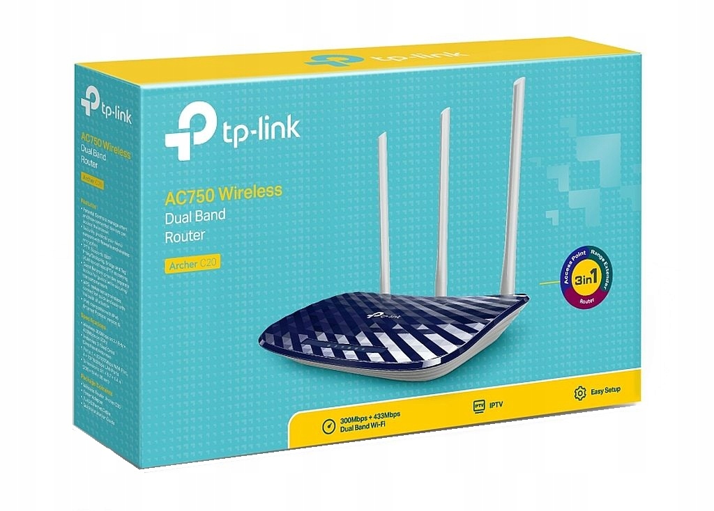Nový Router Tp-link Archer AC750 C20 WiFi 5 Dual Band 1xWAN 4xLAN 733Mbps