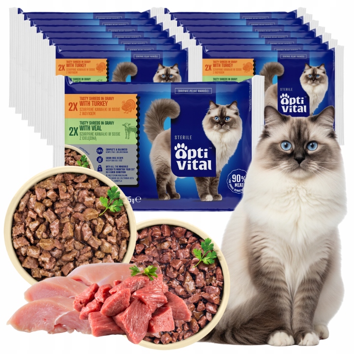 Karma Mokra Dla Kotów Sterylizowanych Optivital Indyk Cielęcina MIX 60X85G