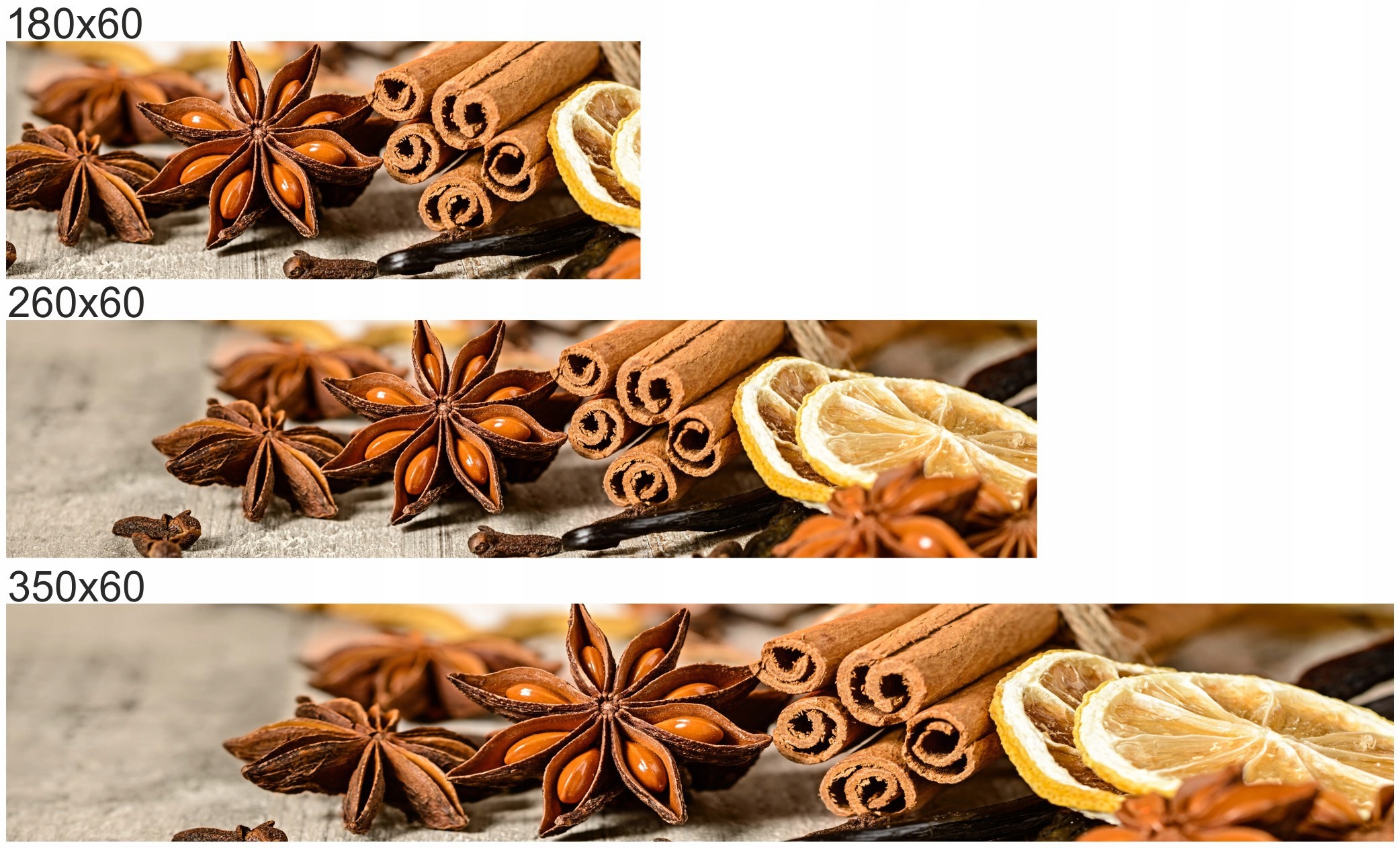 FOTOTAPETA DO KUCHNI ZMYWALNA Cynamon i Cytry 260x60 Marka EObraz