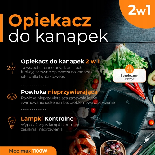 Opiekacz do Kanapek 2 w 1 Adler AD 3070 Grill Kontaktowy Czarny