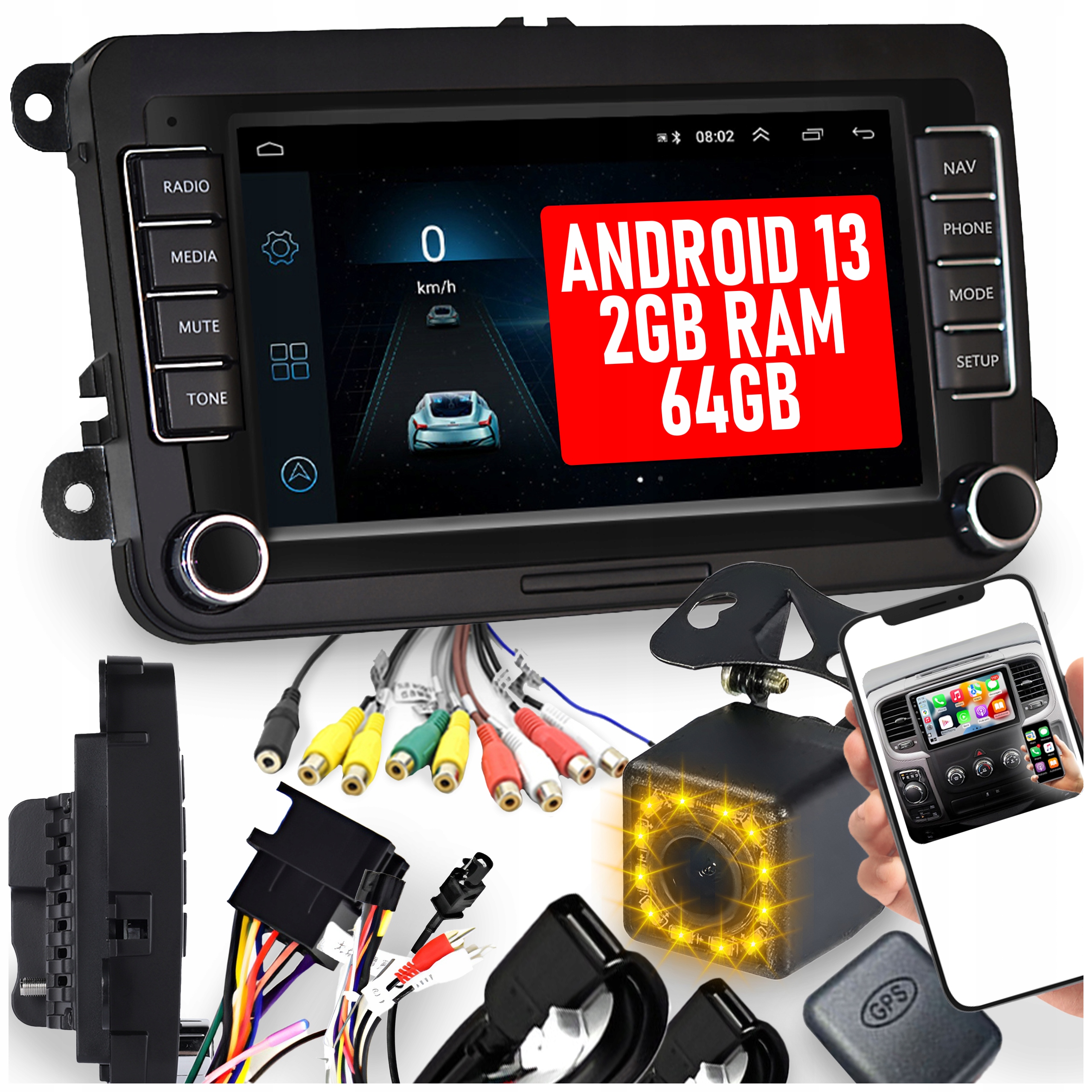 RADIO 7'' ANDROID 13 SEAT GOLF V VI 6 VW PASSAT B6 B7 SEAT SKODA VOLKSWAGEN