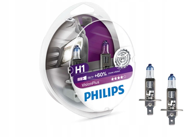 Żarówki samochodowe Philips VisionPlus H1 12V 55W +60% Komplet 2szt.