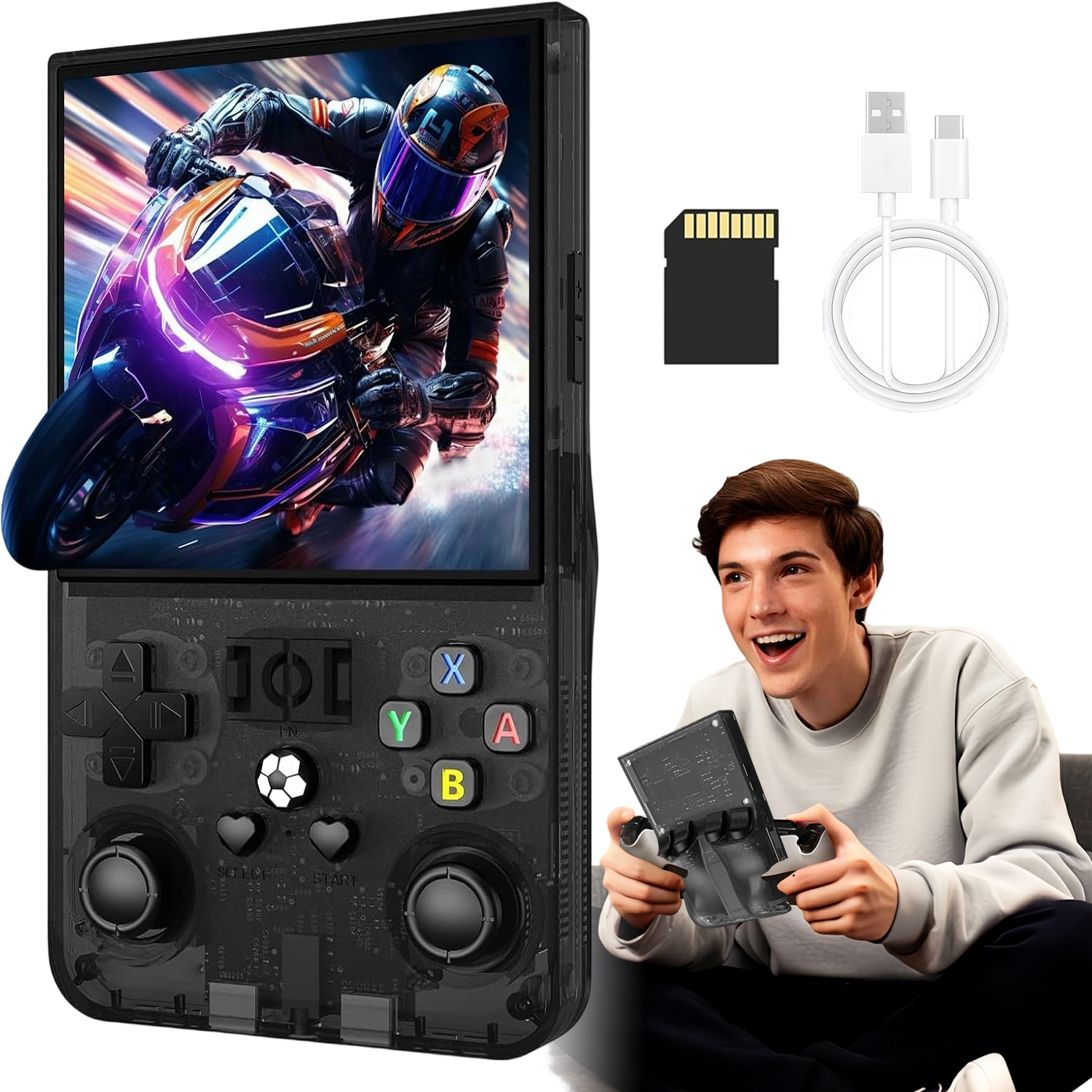 Konsola Do Gier Retro Przenośna Z Ekranem Ips 4 Cale I Kartą 64GB Czarna