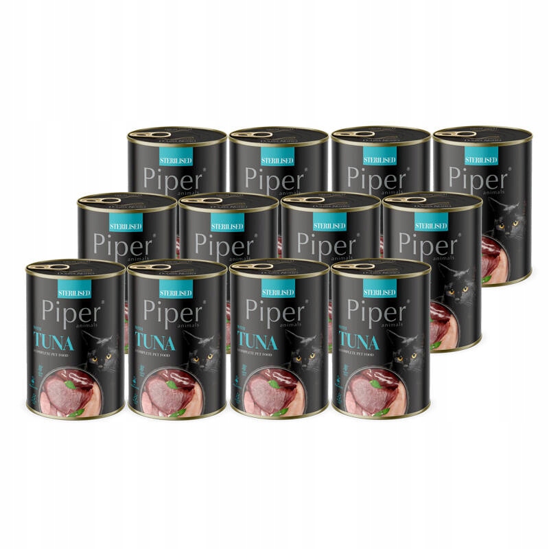 Levně Mokré krmivo pro kočky Piper Animals Sterilised s tuňákem, sada 12 x 400 g