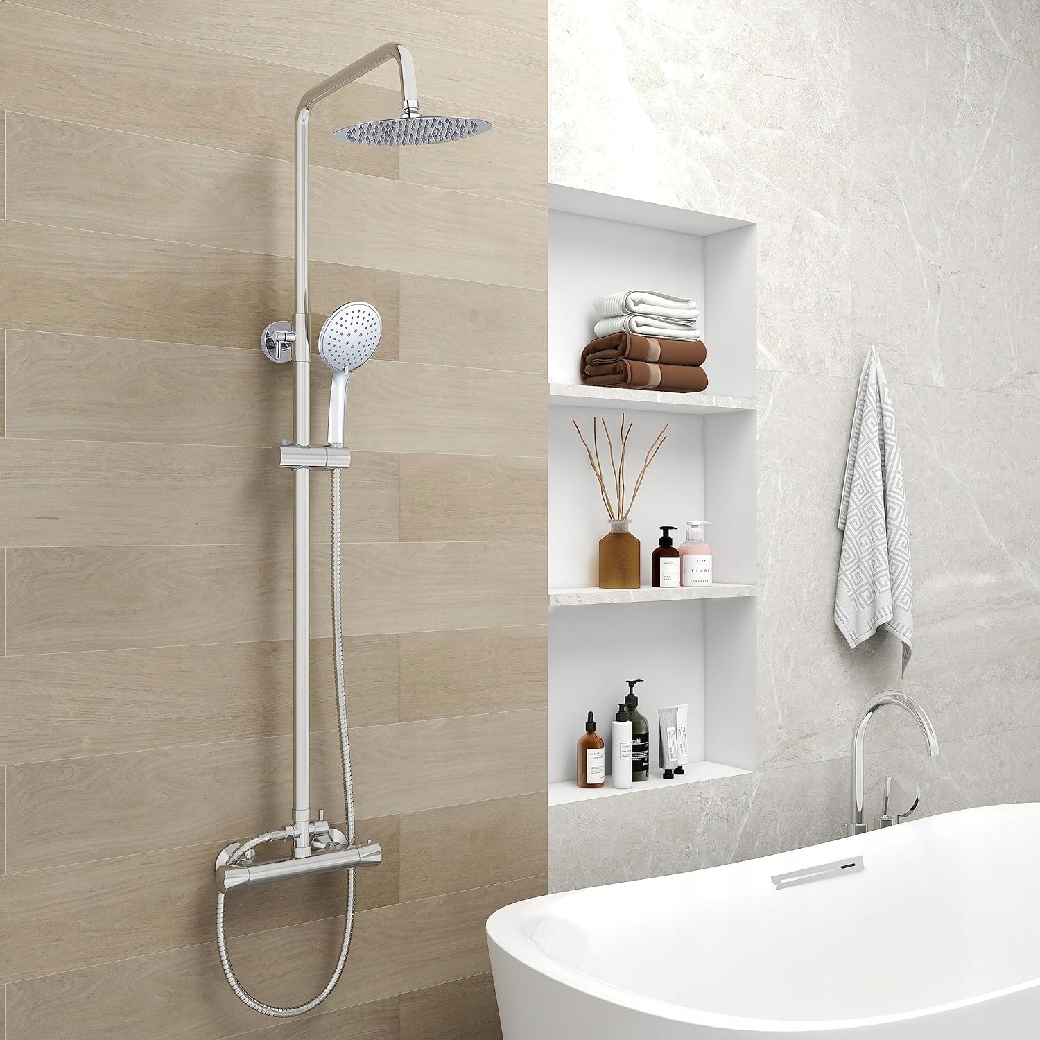 KOLUMNA PRYSZNIOCOWA Z BATERIĄ DESZCZOWNICA ŁAZIENKOWA Z TERMOSTATEM