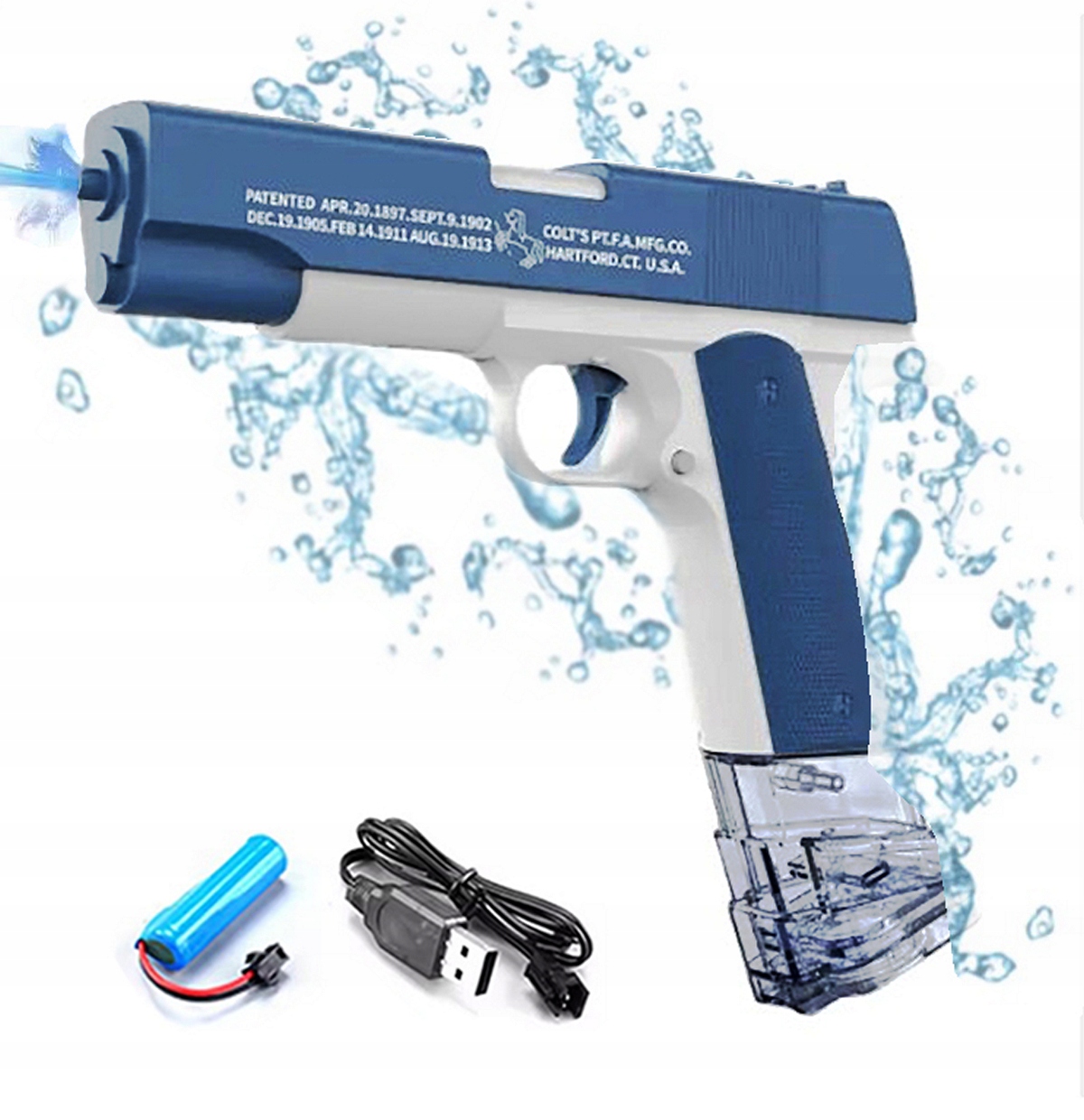 Pistolet na wodę Colt automatyczny elektryczny wodny niebiesko biały