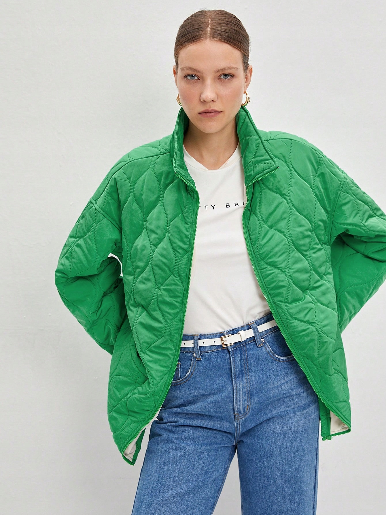 Dámská Prošívaná Přechodová Bunda Zelená Casual Shein M 38