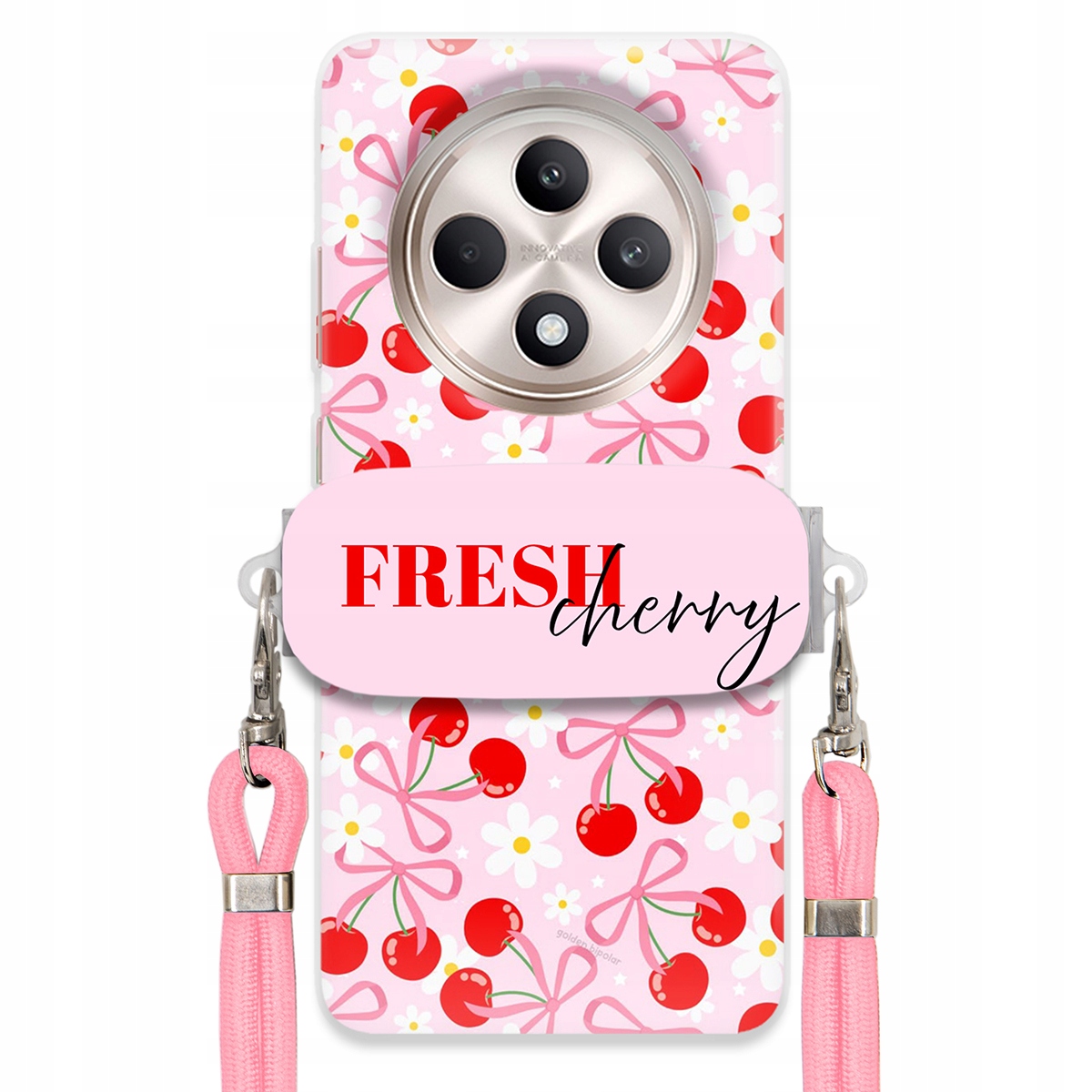Puzdro pre Oppo Reno 12 Fs Case Držiak šnúrok Ružový Fresh Cherry Kokardy
