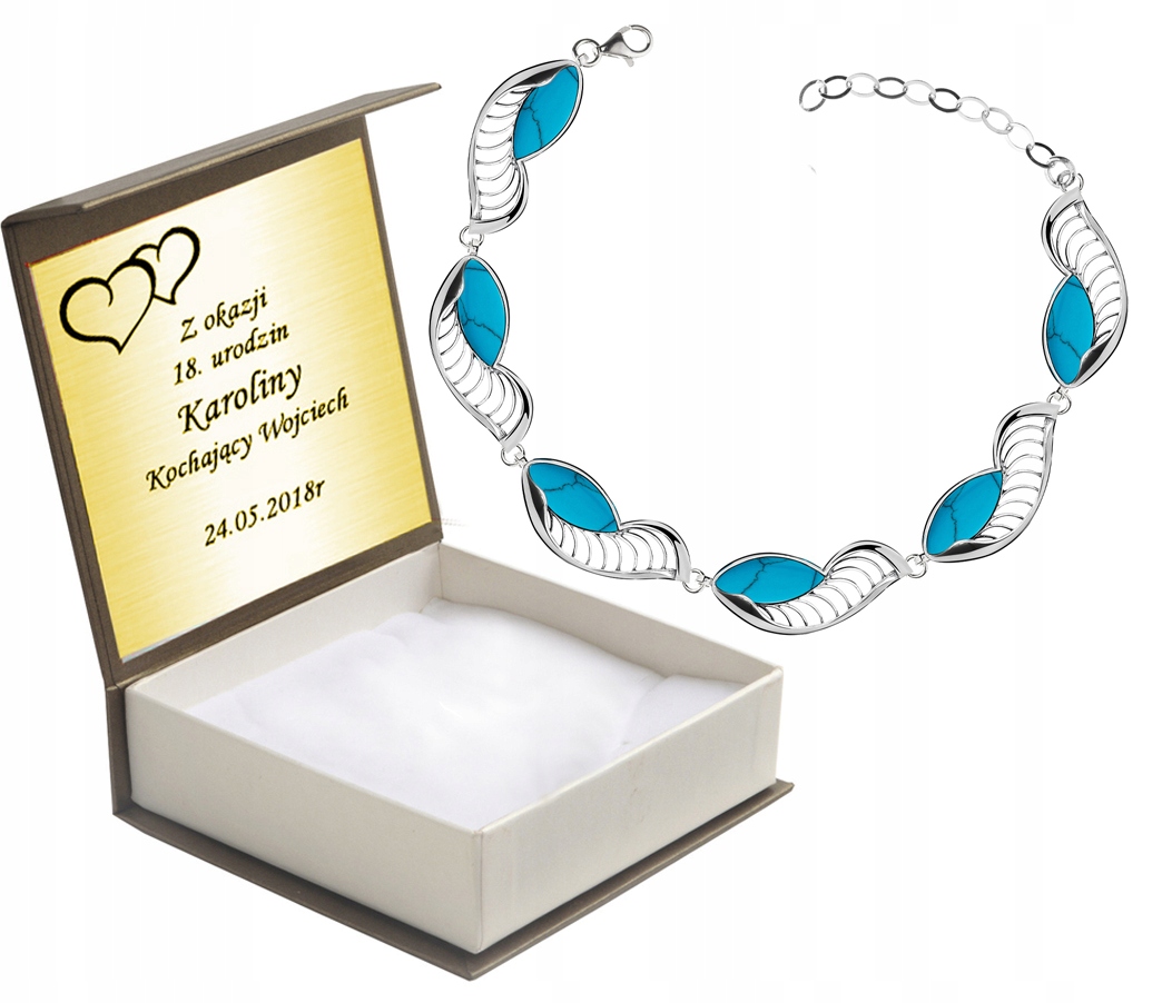 

Bransoletka Srebrna Ażurowa Z Turkusami Na Prezent