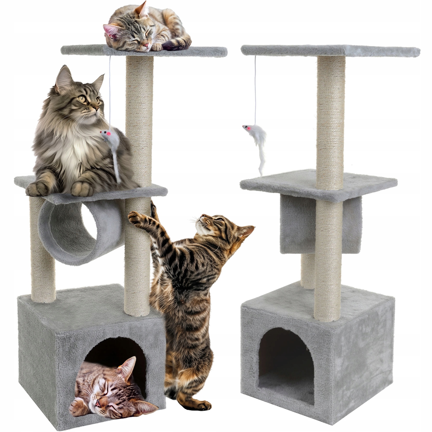 Levně Drapak Pro Kočky Domeček Pelíšek Sloupek Na Škrábání Hračka Věž Sisal 92 cm