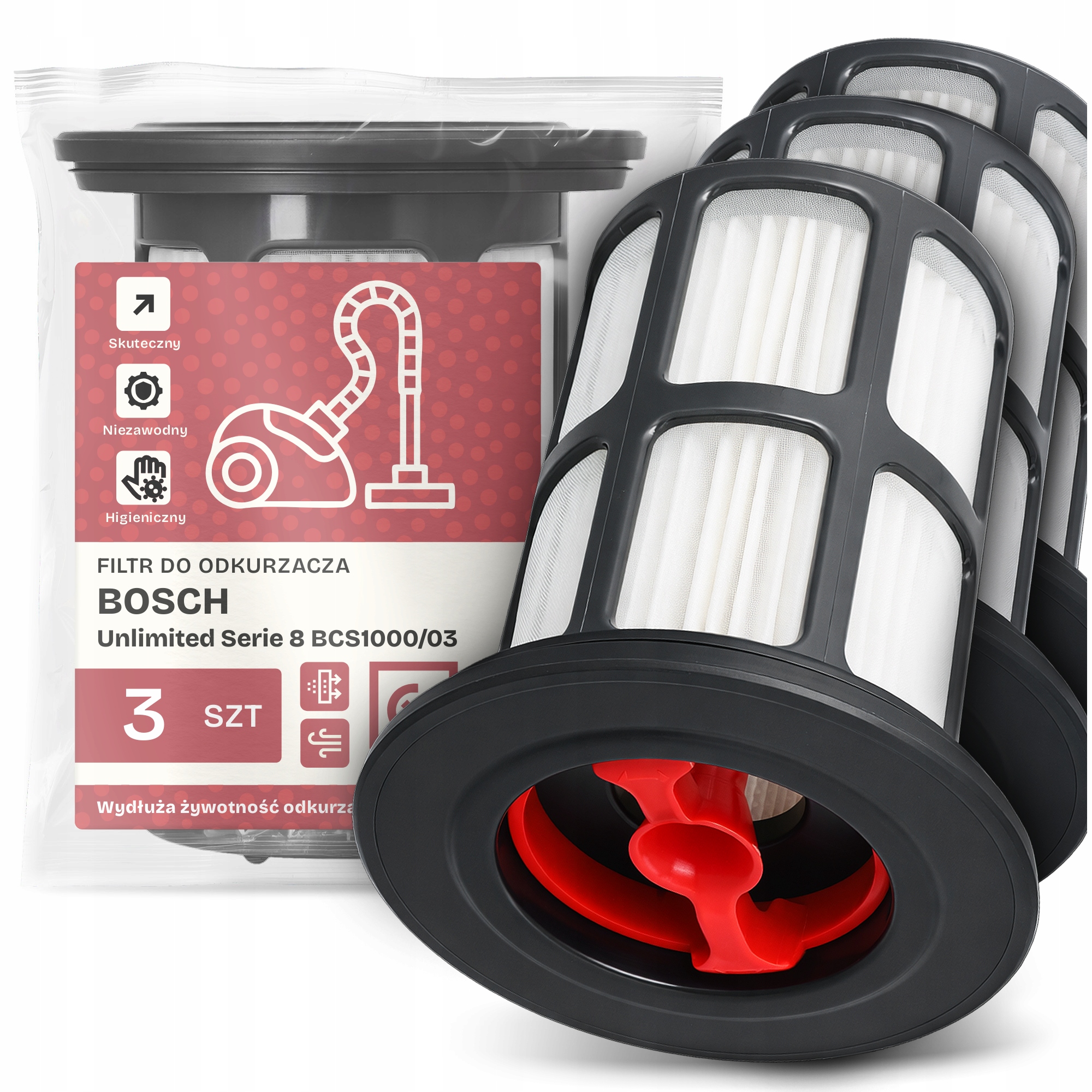3x Filtr Pro Vysavač Bosch Unlimited Serie 8 BCS1000/03 Hepa Filtry Em-w
