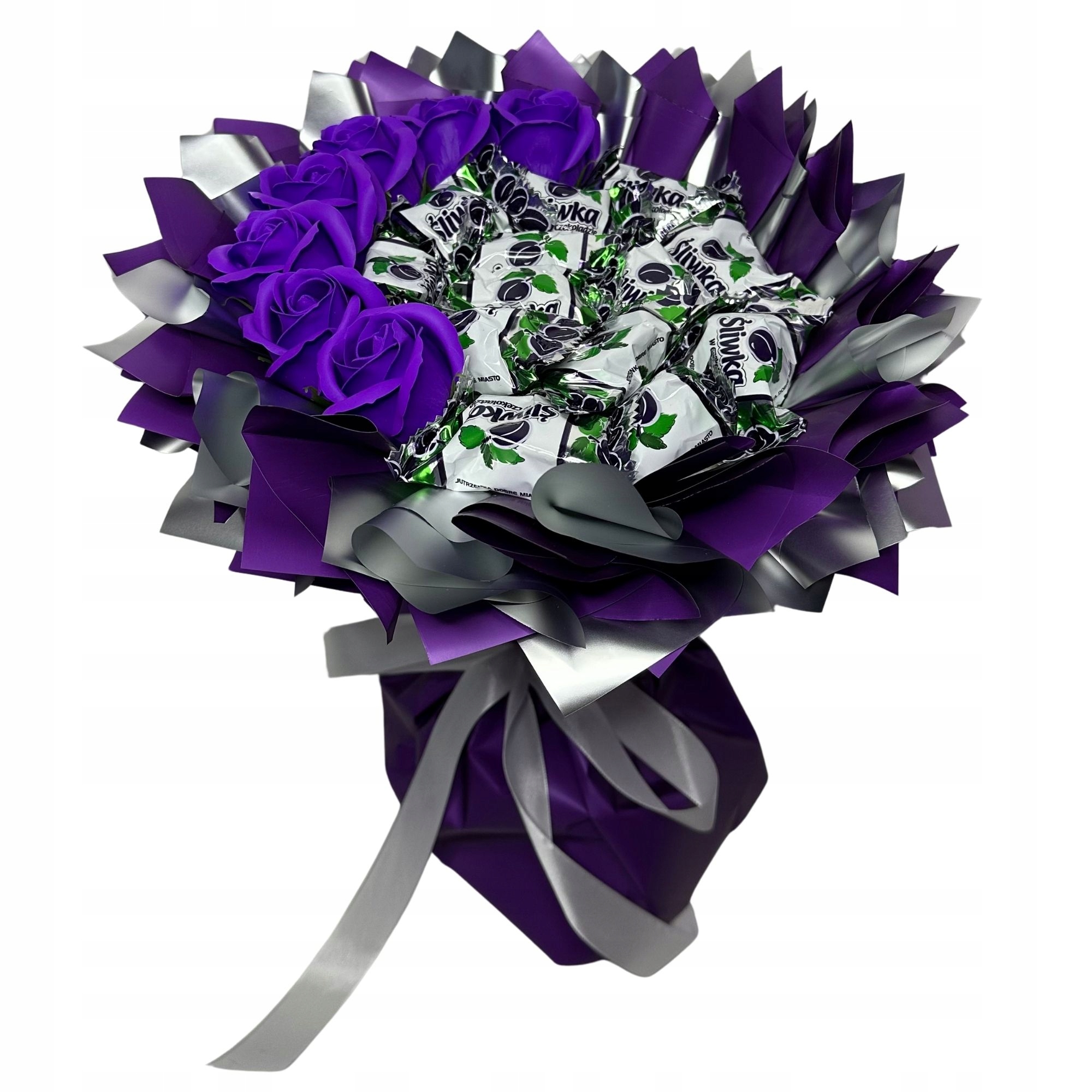 Zestaw Prezentowy Bukiet Słodyczy Śliwki Urodziny Dzień Kobiet Babci 25 CM