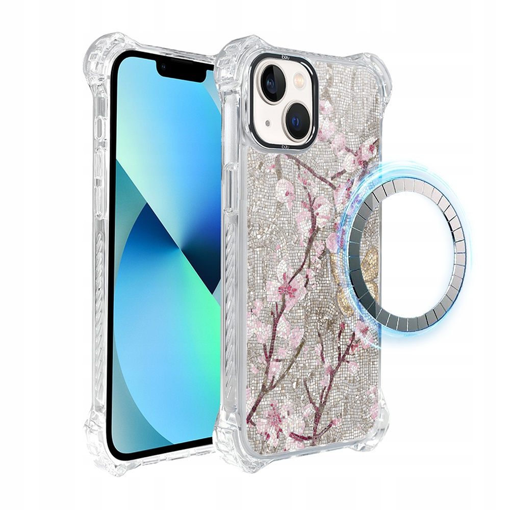 Pouzdro pro iPhone 13 Ibizu DropGuard Ultra s MagSafe, Mozaika kvetoucí třešně