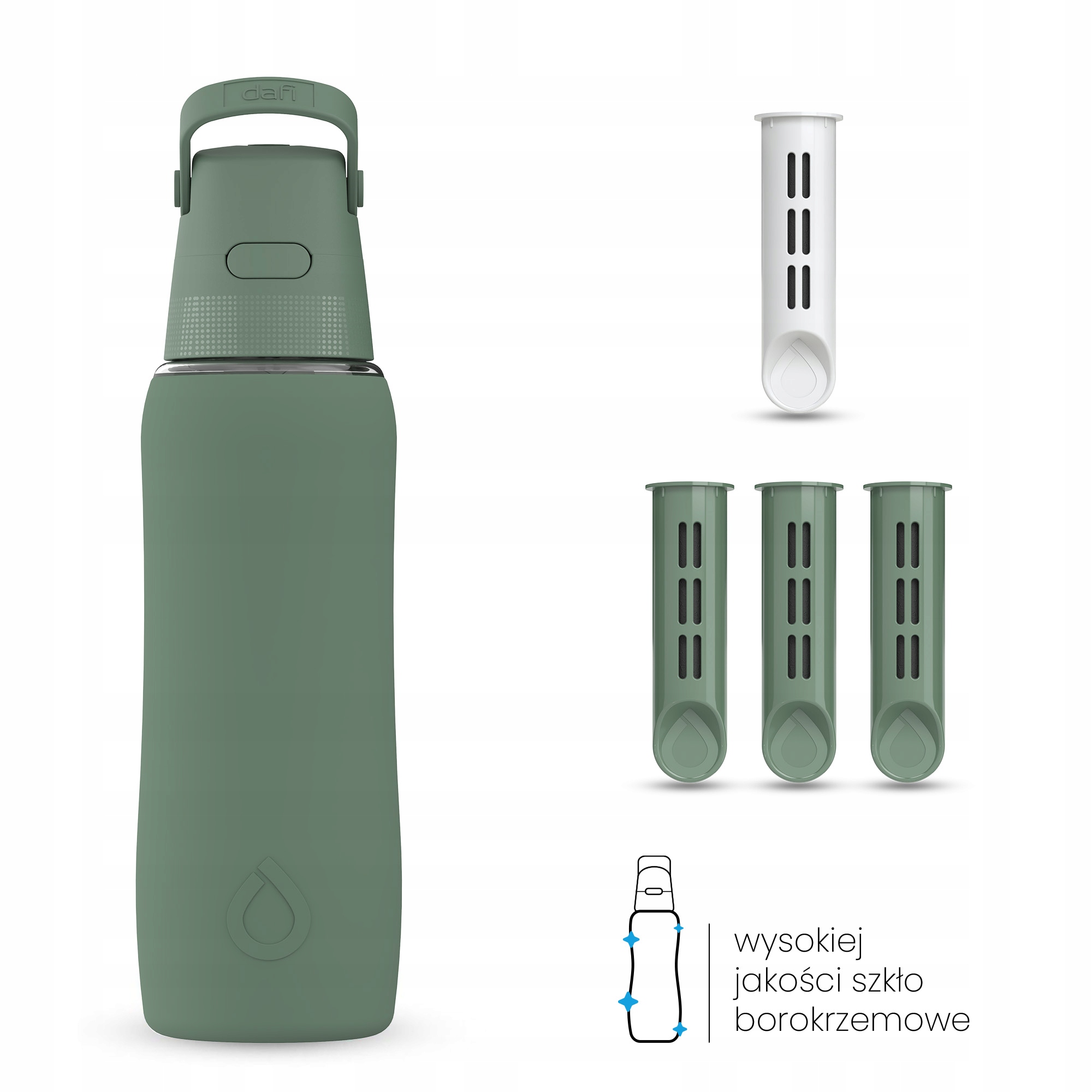 Skleněná filtrační Skleněná Lahvička Dafi Glass SiliconeFit 0,6 Sage, 4x filtr