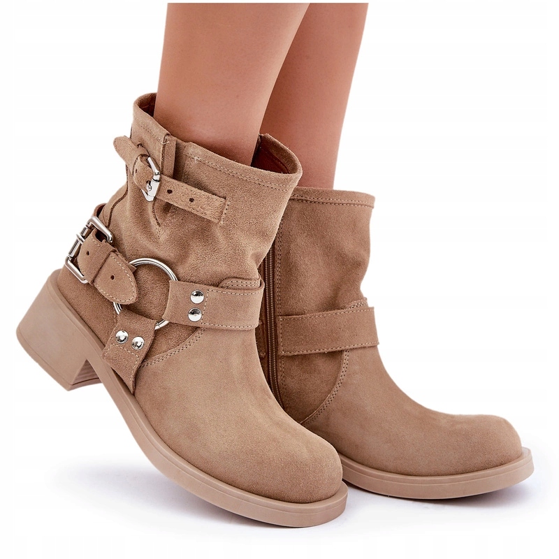 Kotníkové Boty Nízký Podpatek Klocek Pruhy Zazoo 3644 Béžové 36