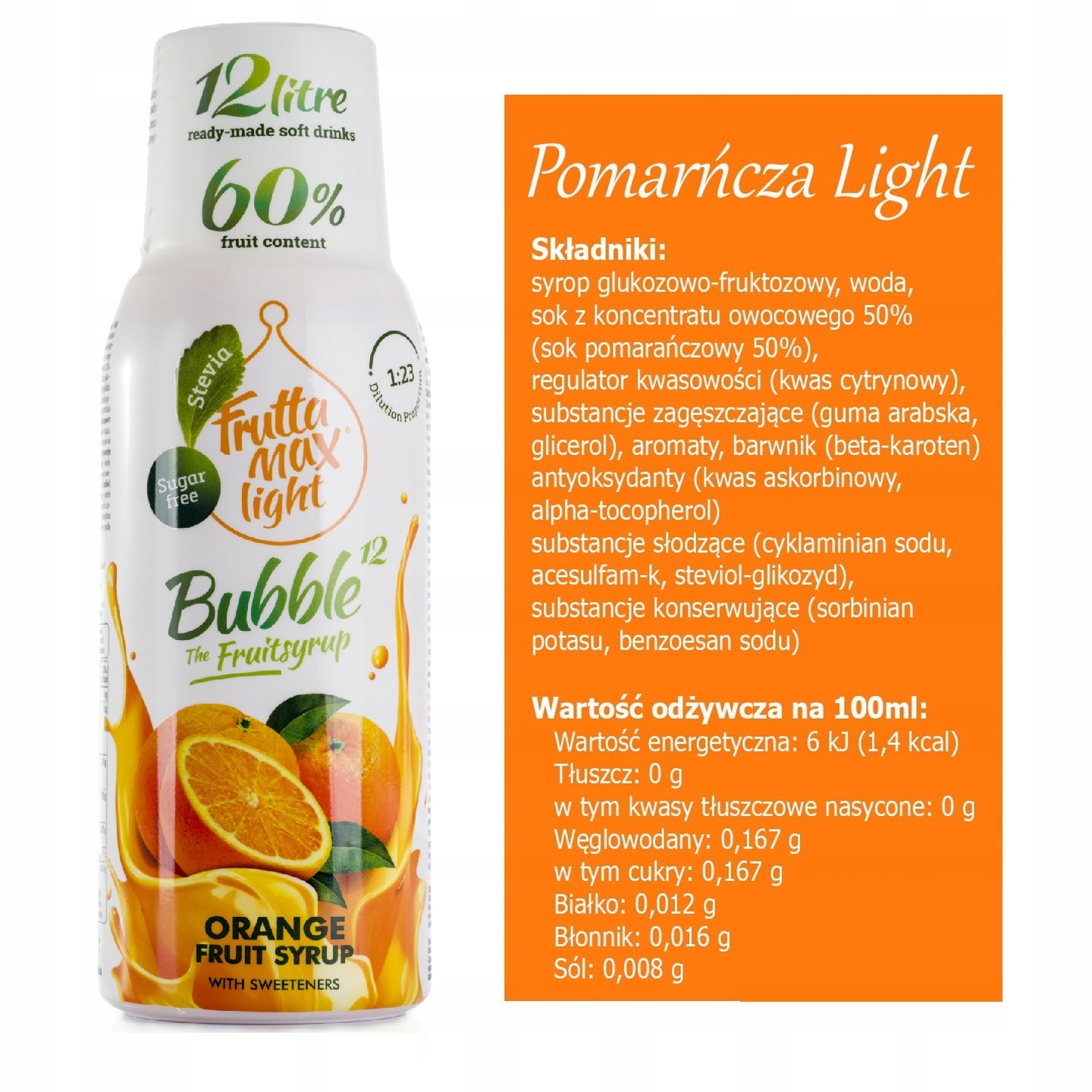 Koncentrat do Sodastream syrop FruttaMax Pomarańcza light 500 ml Kod producenta 5998571760575