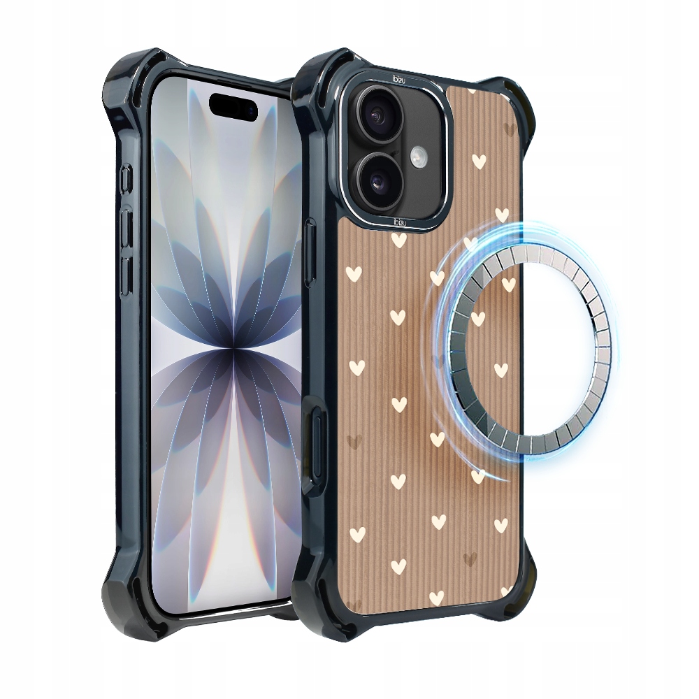 Pouzdro pro iPhone 17 Ibizu DropGuard Ultra s MagSafe, Boho, Pudrová srdíčka