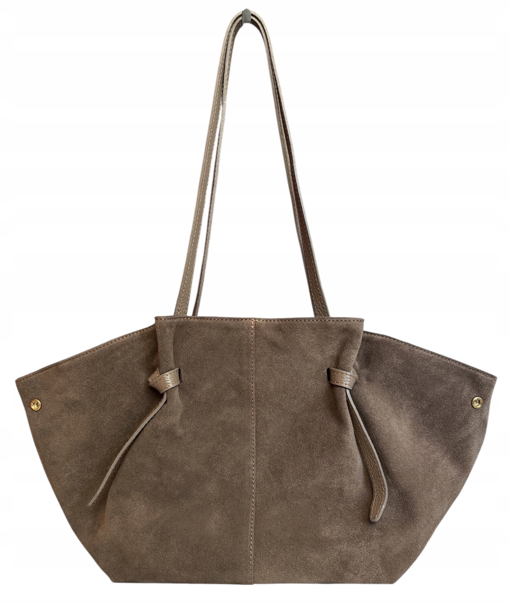 Taupe zamszowa torebka shopper fango cappuccino Zamsz Naturalny Vera Pelle