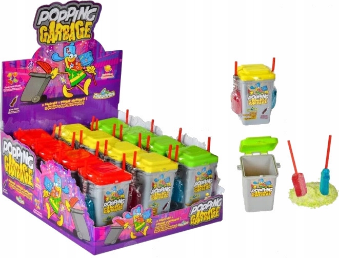 Levně Sada Anba Hračka odpadkový koš 2 Lízátka Prášek na mačkání 40g 12 ks