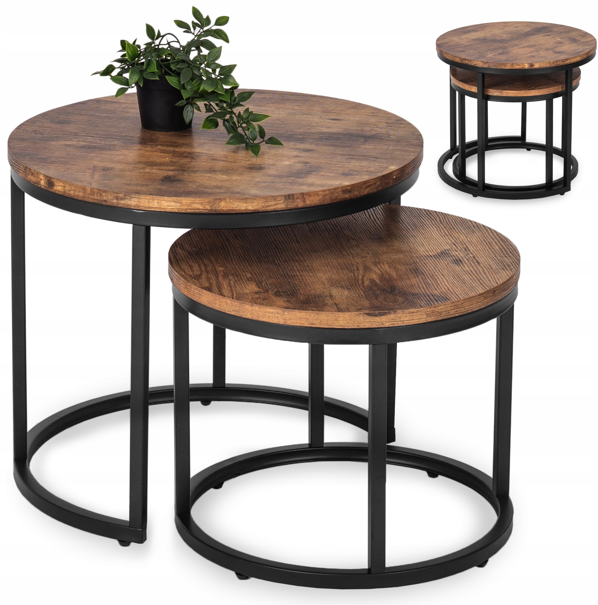 Konferenční stolek Kulatý 2v1 Lavice do obývacího pokoje Loft Rustikální Figo Ø53 Ø43