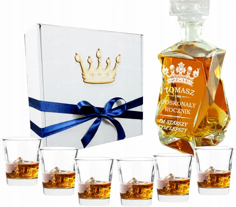 

Zestaw Karafka z grawerem 6 szklanek do whisky