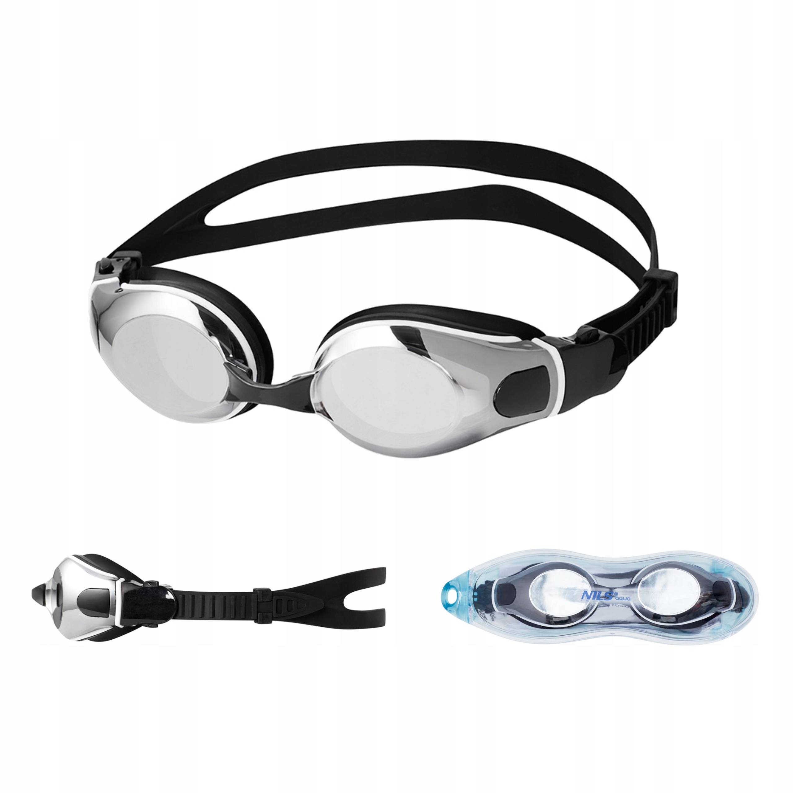 Profesjonalne okulary do pływania lustrzanki czarne uv Nils Aqua