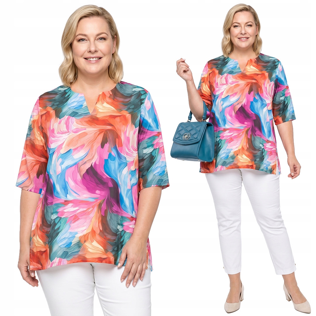 Oranžová halenka s plus size vzorem velikost 56/58