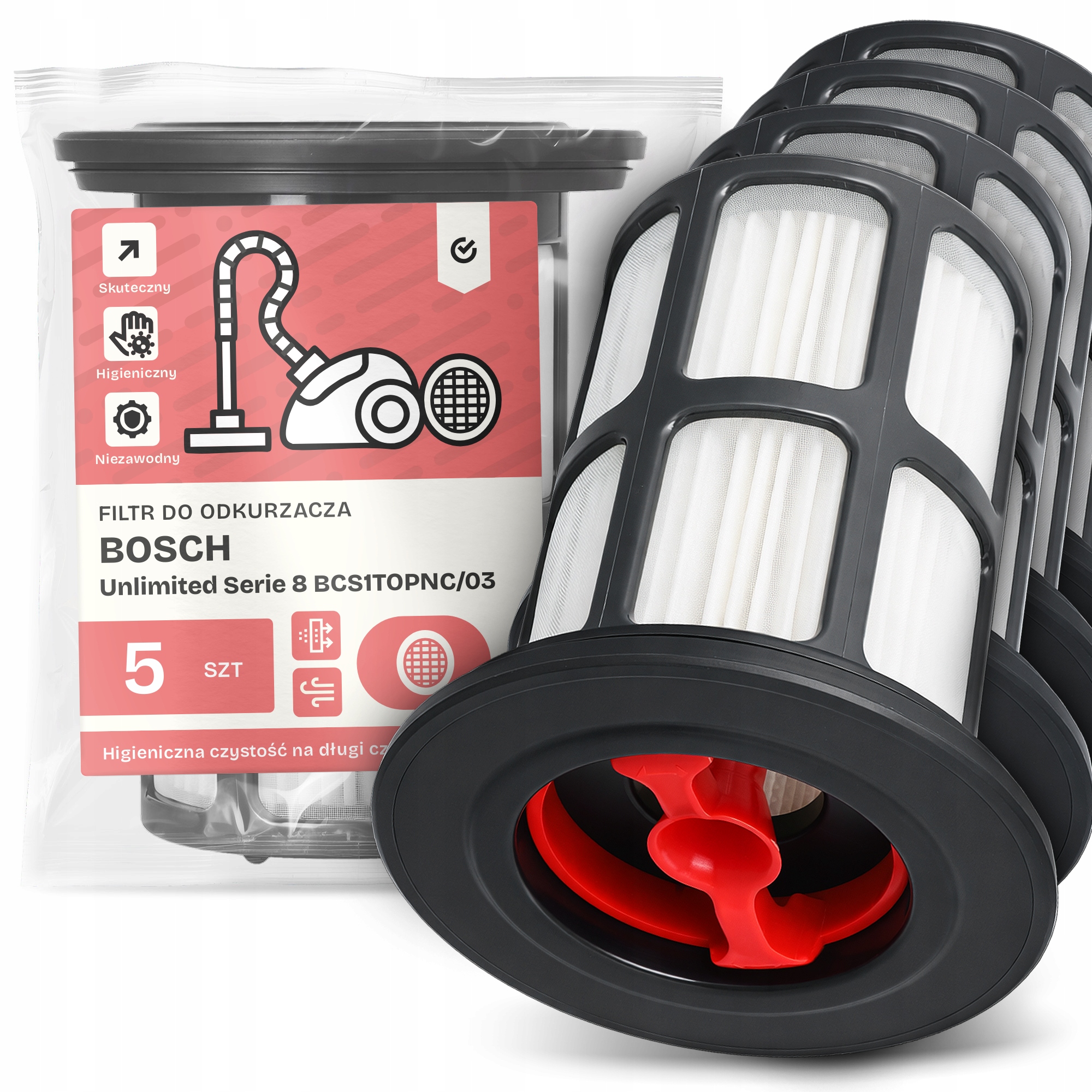 5x Filtr Pro Vysavač Bosch Unlimited Serie 8 BCS1TOPNC/03 Hepa Filtr Em-w