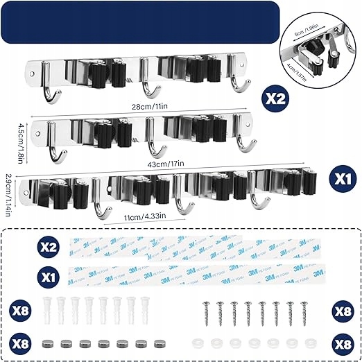 UCHWYT WIESZAK GARAŻOWY NA NARZĘDZIA OGRODOWE DOMOWE MIOTŁY MOPA ZESTAW 3x Kod producenta 432452