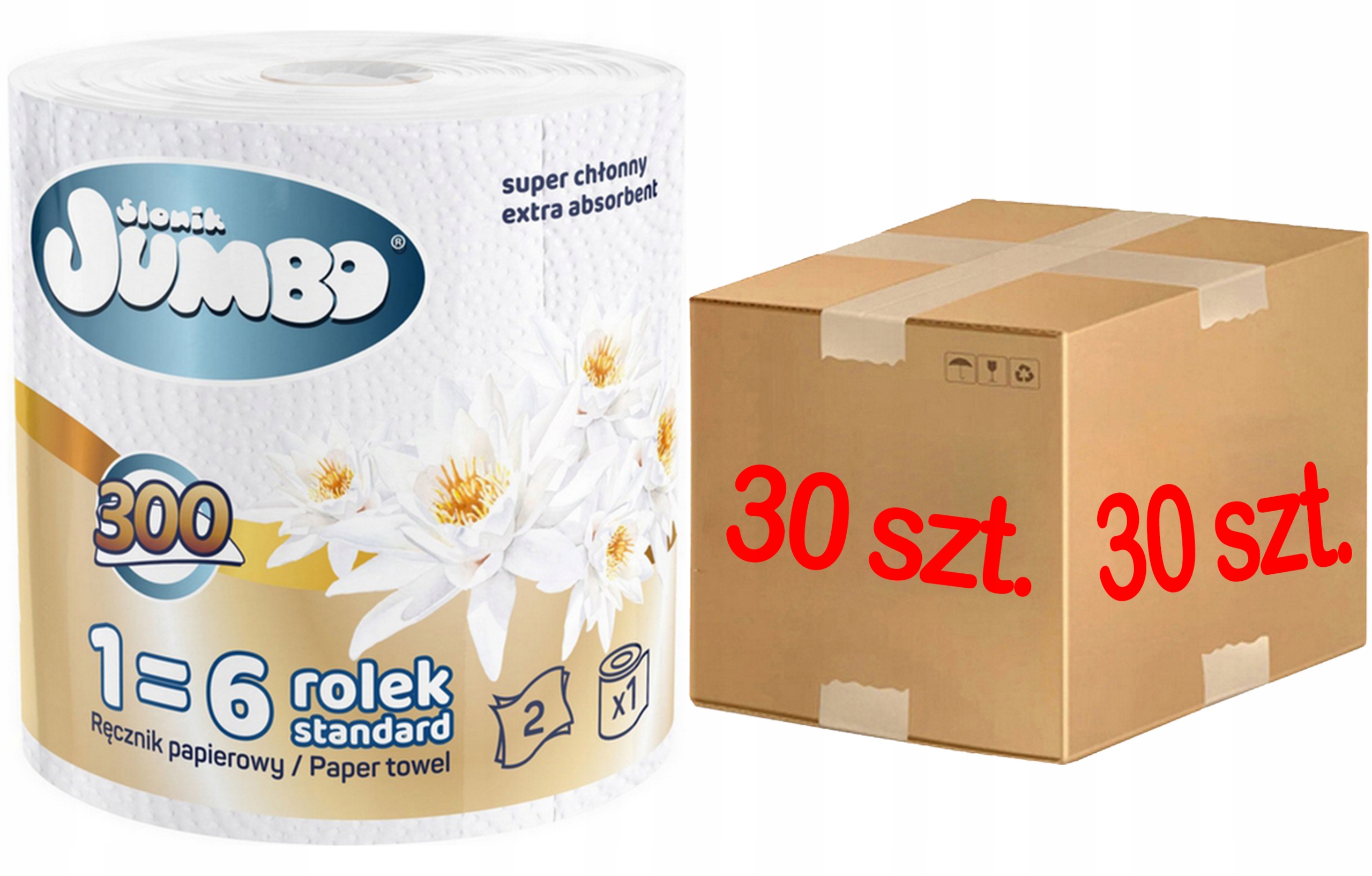 Levně Kuchyňský ručník 300 Listů 2 Vrstvy Slon Jumbo Maxi Výkonný 30 ks