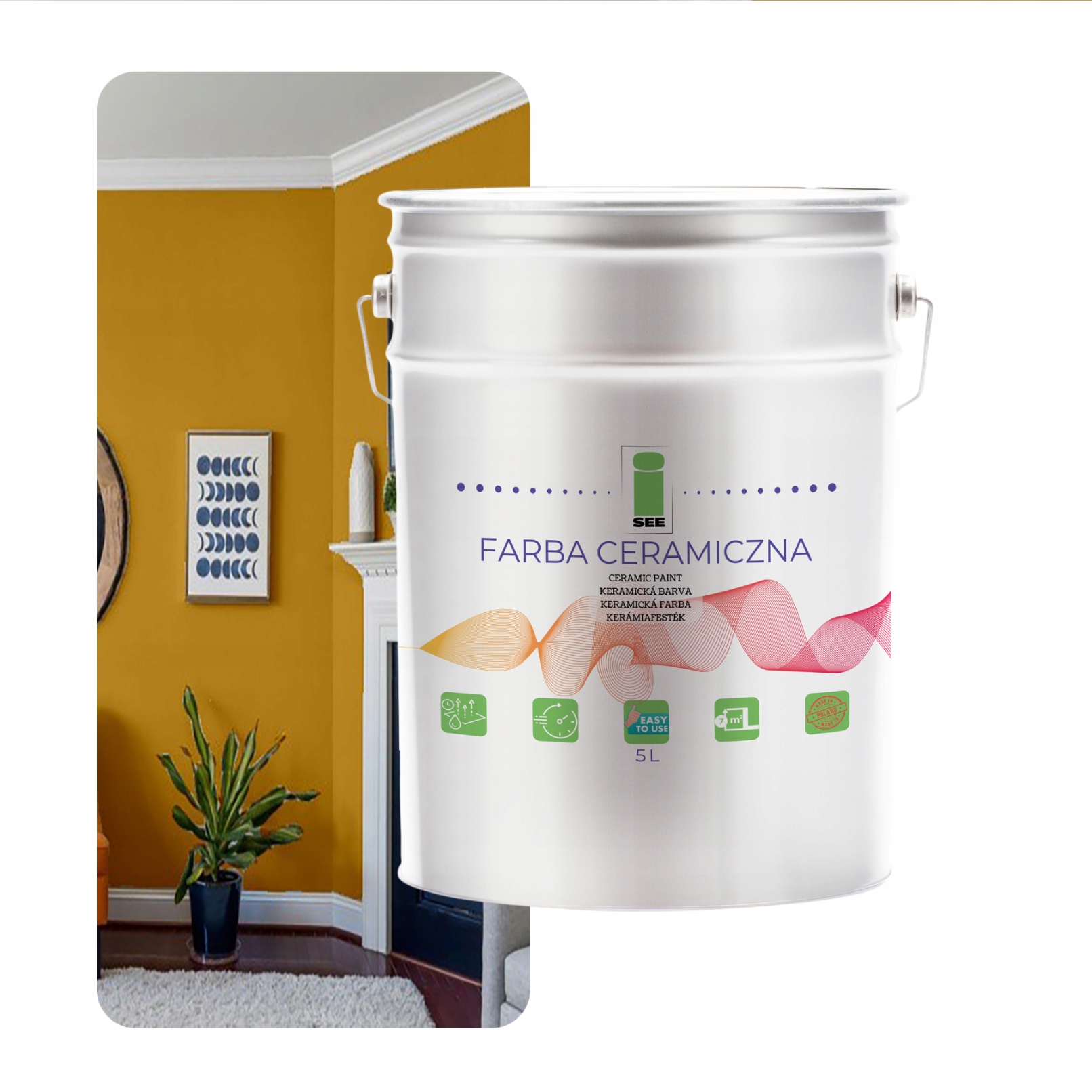 Umývateľná Keramická Farba Na Stenu Horčicová Zlatá 5 L Bez Zápachu