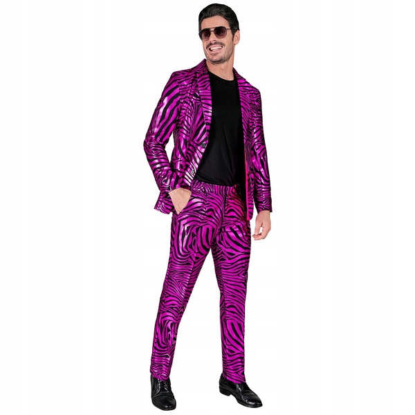 Pánský Oblek Růžovo Černý Zebra Karneval Zábava M