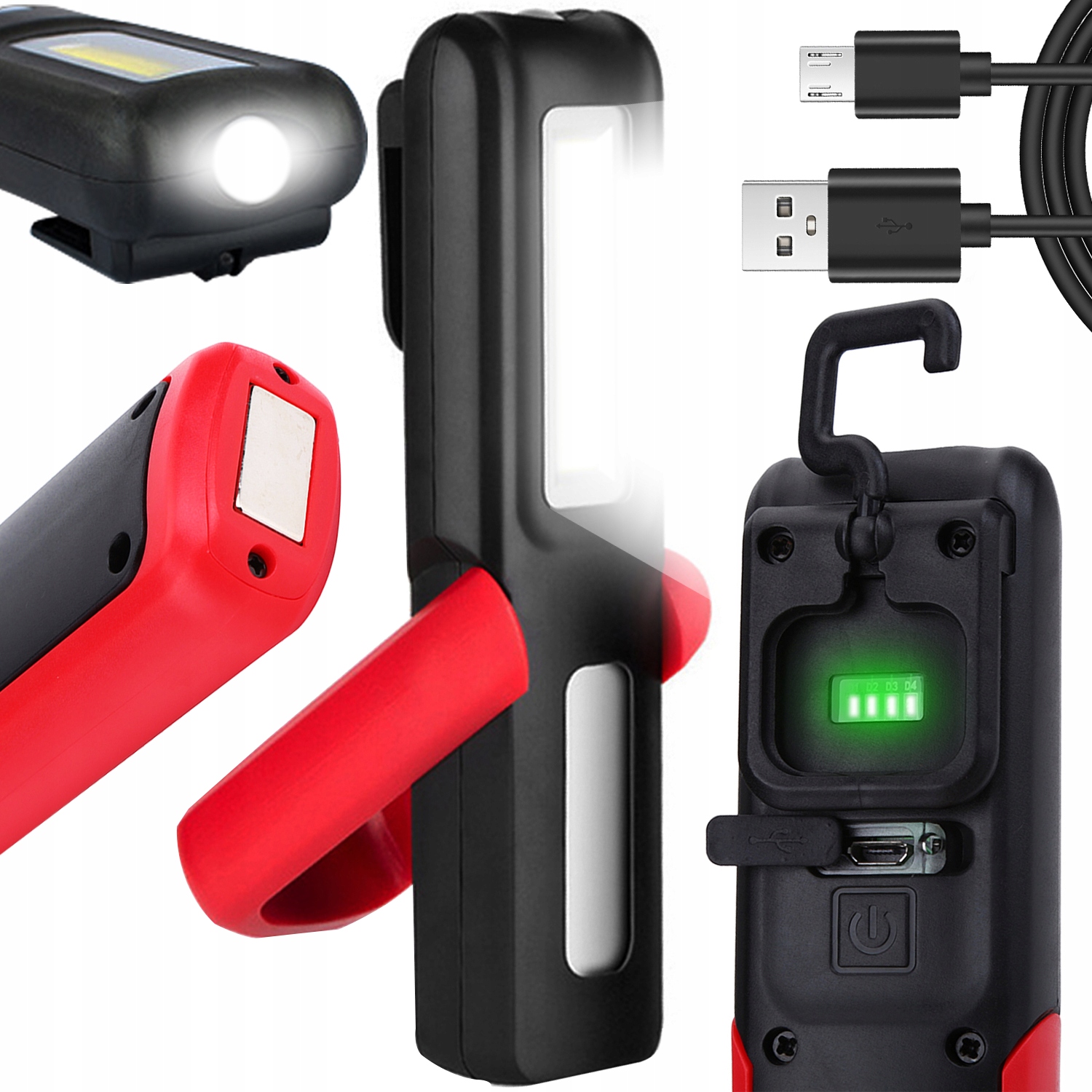 WARSZTATOWA LAMPA LED LATARKA + MAGNES HAK MOCNA