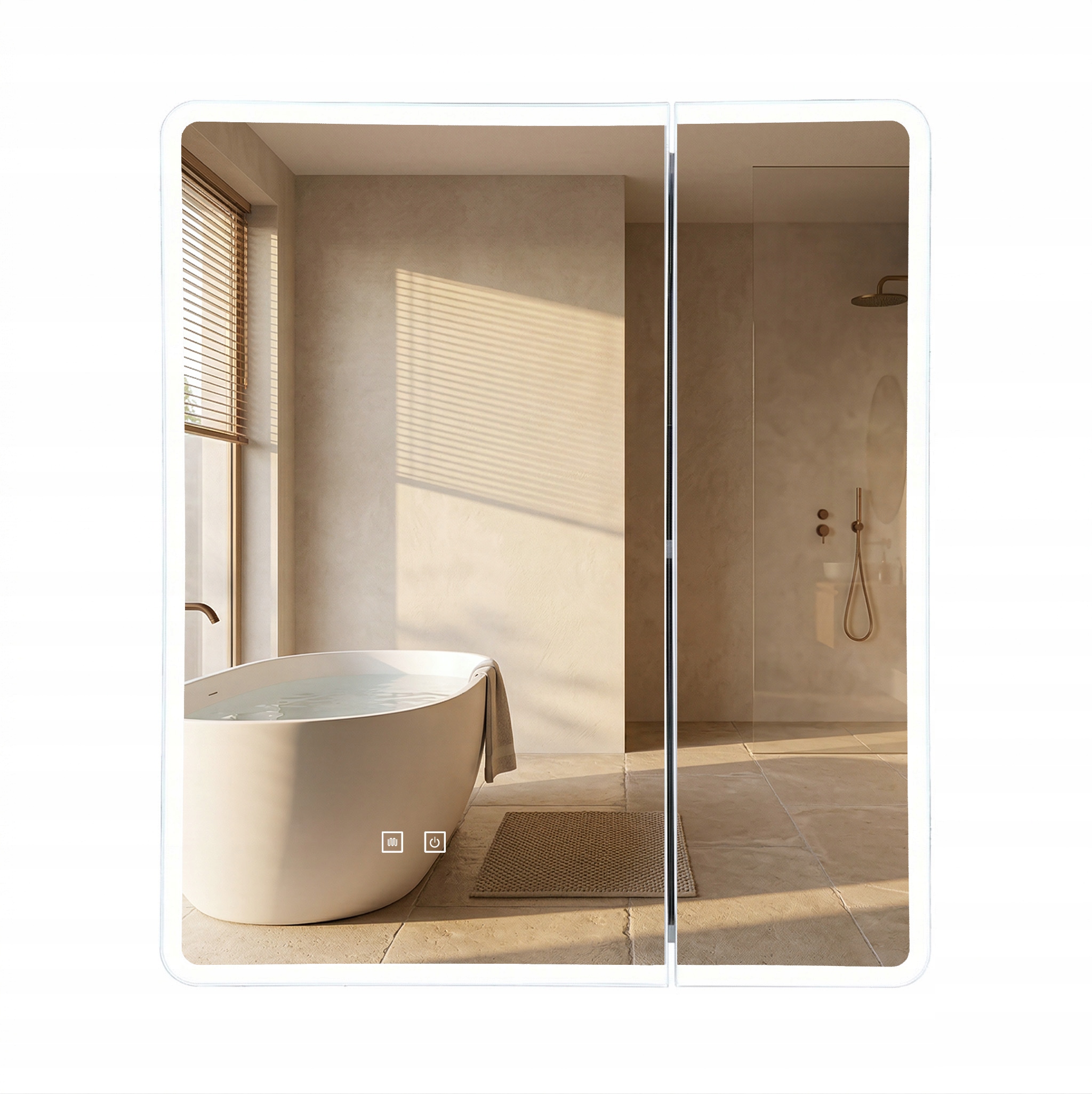 Závesná kúpeľňová skrinka Rea M1011-60 s Led zrkadlom Biela Šedá 60x70 cm