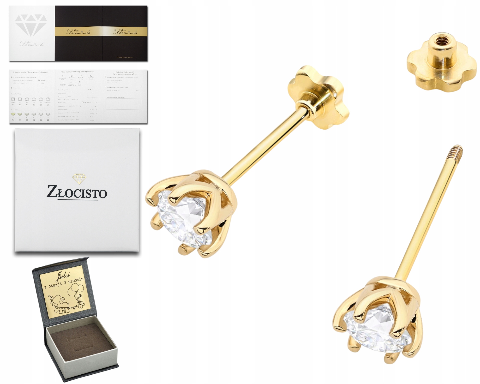 Zlaté Náušnice 585 Diamanty Brilianty Šroubovací Tyčinka Dárek Pro Milovanou Věc