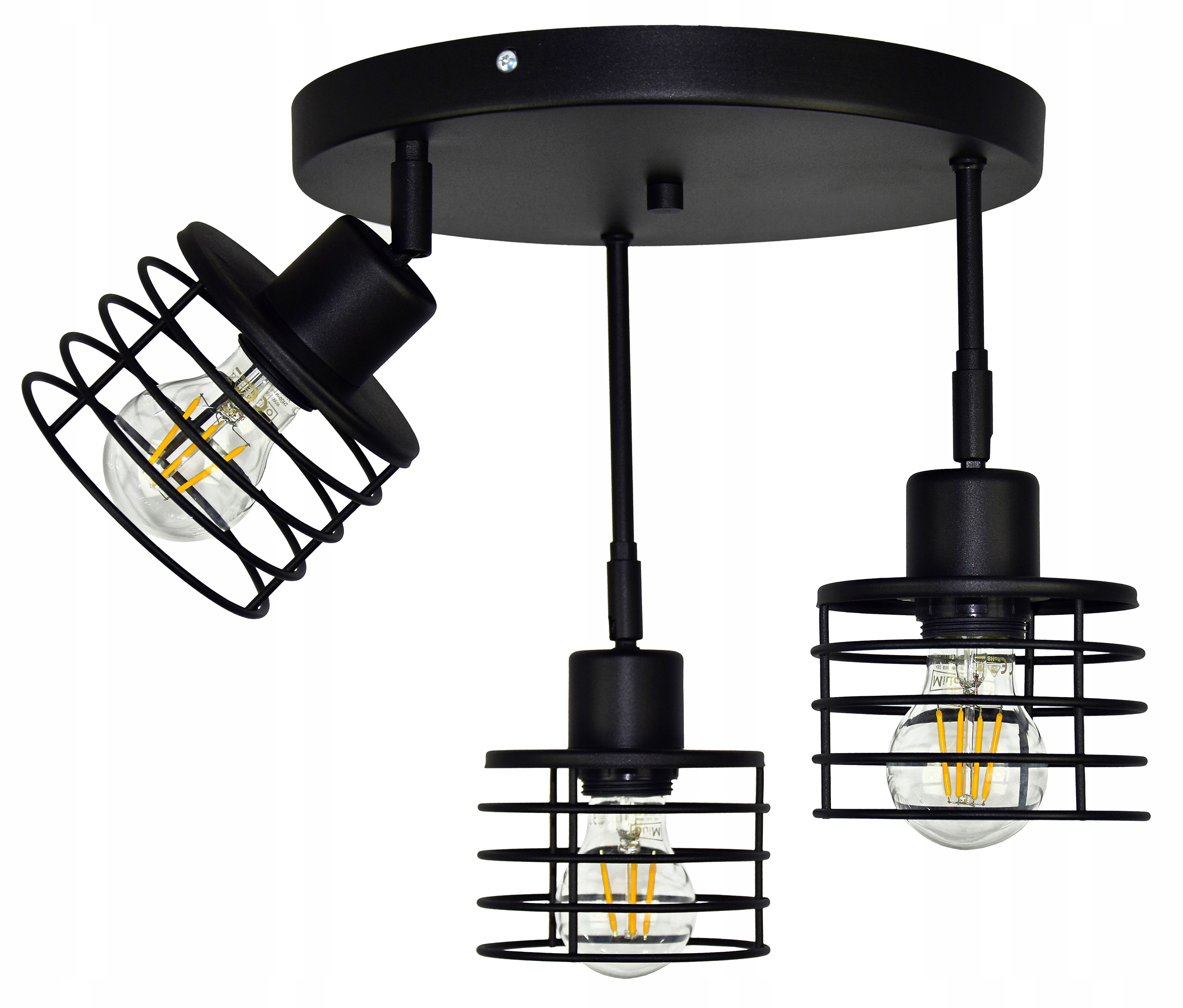 LAMPA SUFITOWA WISZĄCA CZARNA PLAFON CZARNY KOSZYK DRUCIAK RUCHOMY 3 LED Kolor czarny
