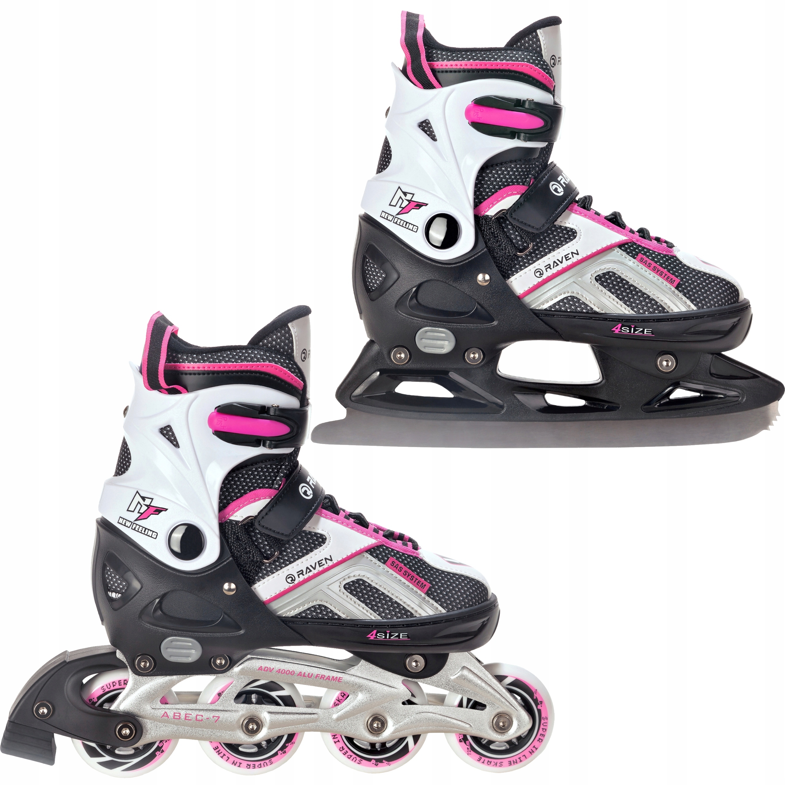 Rolki Łyżwy figurowe 2w1 Raven Pulse Black/Pink 40-43