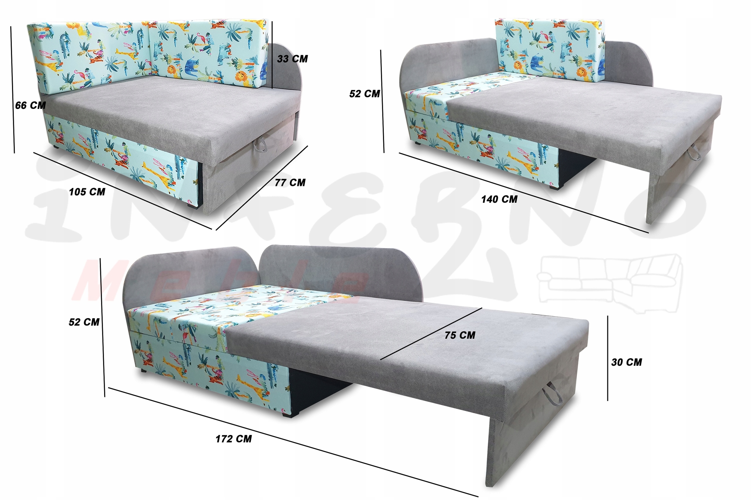 Łóżko dziecięce, narożnik rozkładany, sofa, kanapa Szerokość mebla 77 cm