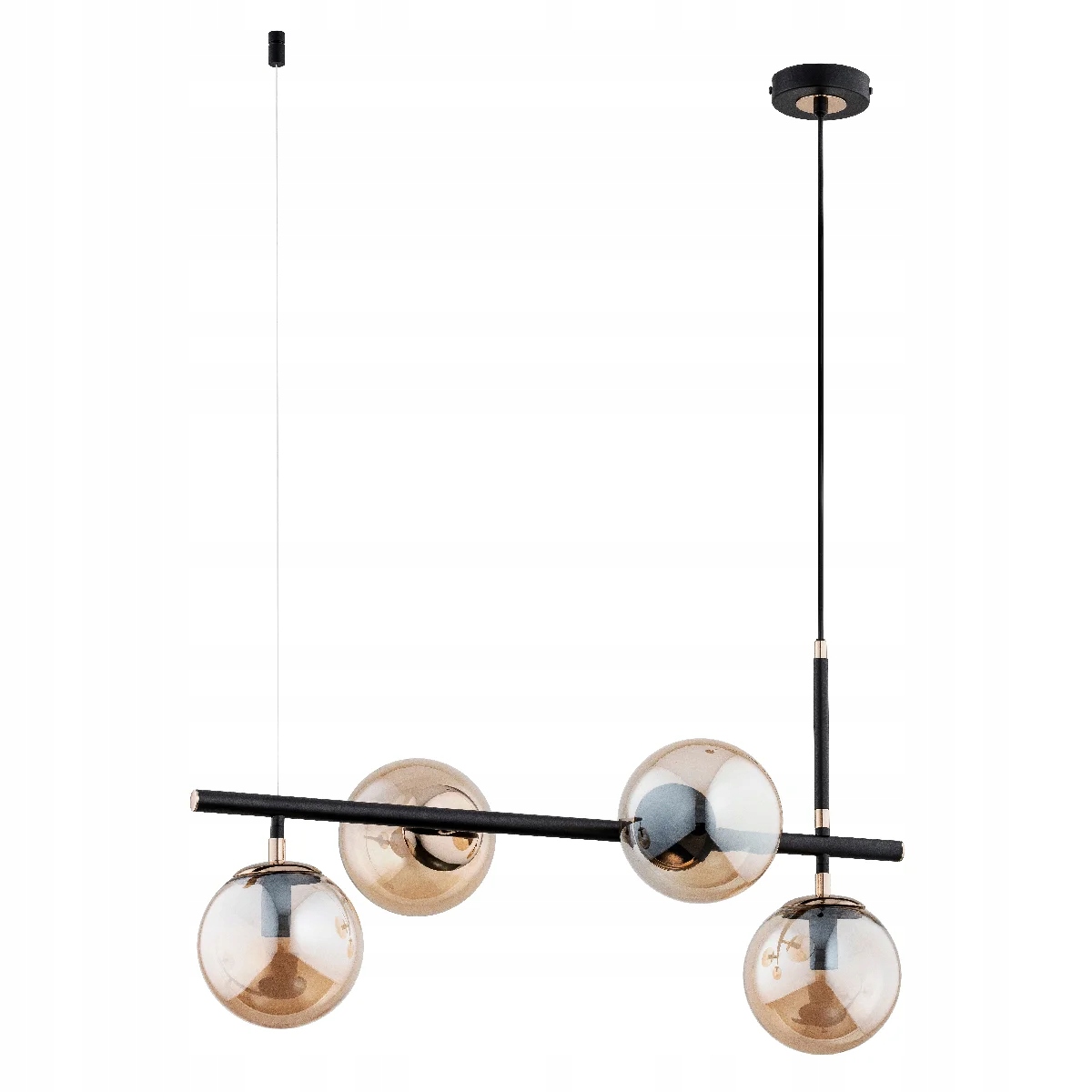 Závesná lampa glamour čierna 4xE14, sklenené tienidlá do jedálne Alfa