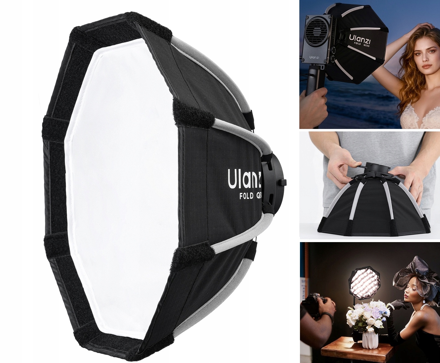 Oktagonální softbox Grid 30 cm quick release pro Mini Bowens Ulanzi Fold QS30