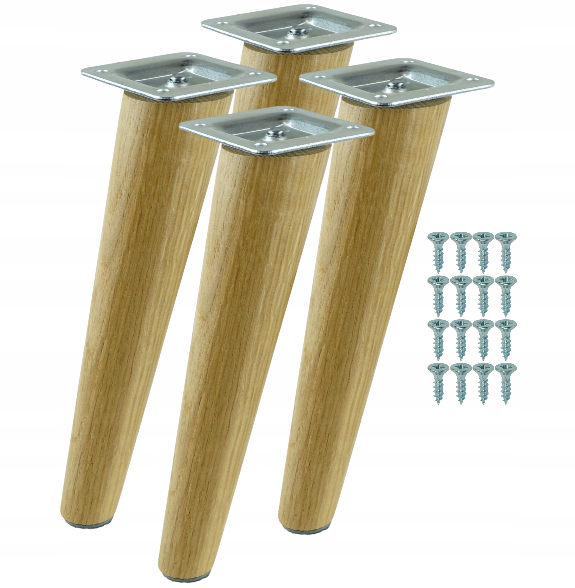 Drevené nožičky 45 cm, šikmé nohy, dubový lak, sada s plechom a skrutkami